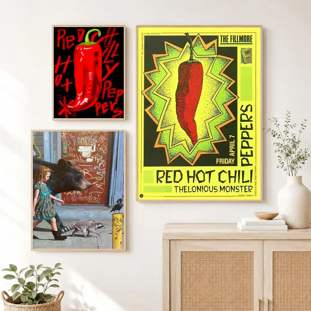 Classic Anime R-Red Hot C-Chili Peppers Poster Self Adhesive Wall Art Decor for Bedroom Living Room Office Home Decor Gift