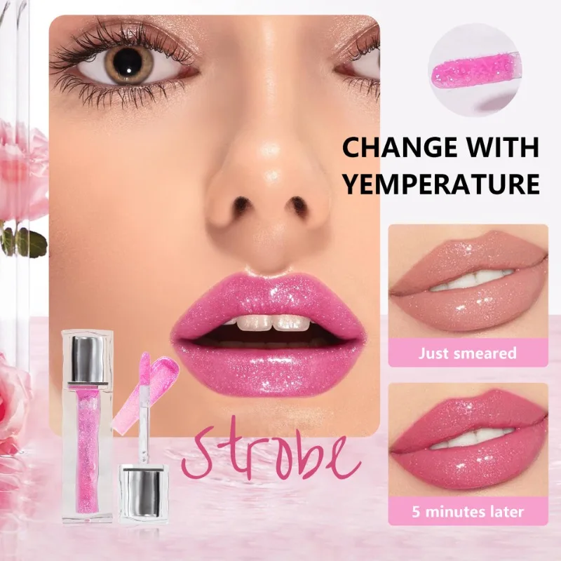 อุณหภูมิสีเปลี่ยนลิปสติกเยลลี่คริสตัลลิปกลอส Tint Long Lasting Nourishing Hydrating Lip Oil Smooths Fine Lines