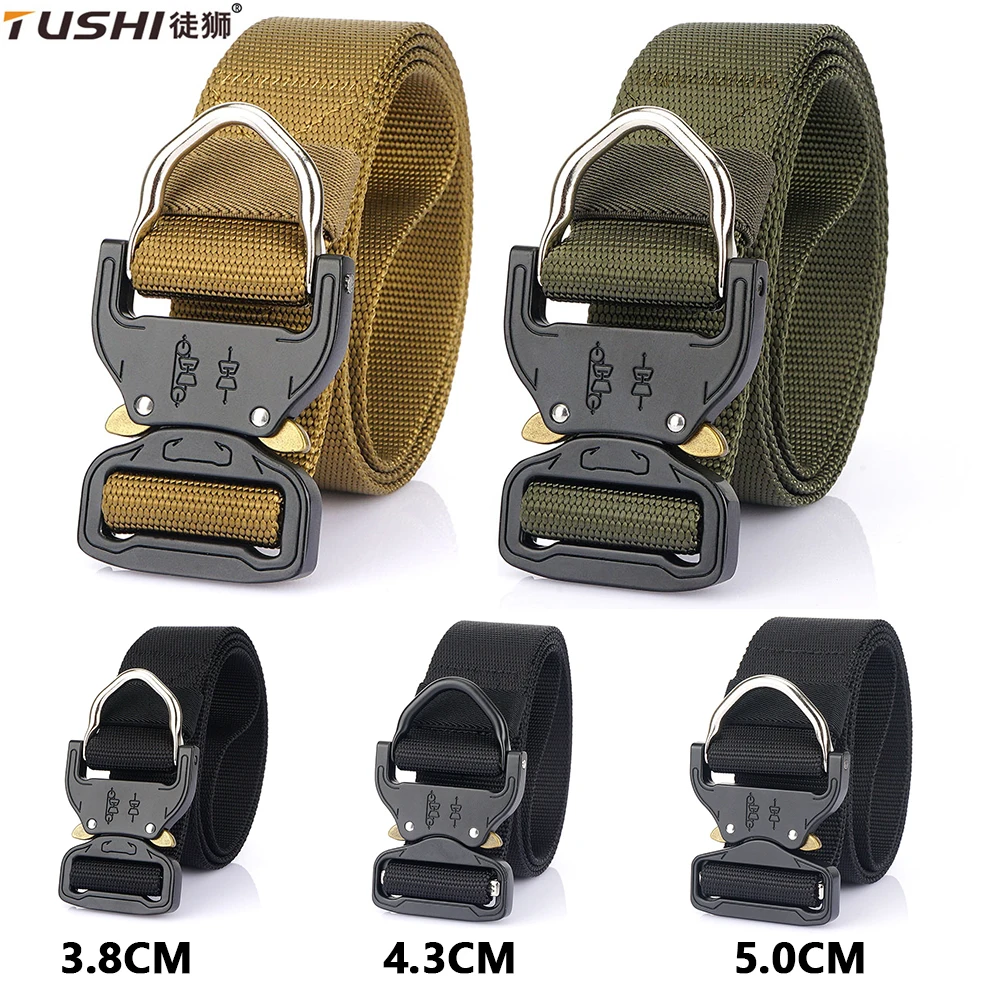 TUSHI New Tactical Belt Woven Durable Automatic Buckle Men Belt Army Outdoor Hunting Multifunctional Nylon Belt Man Trouser Belt