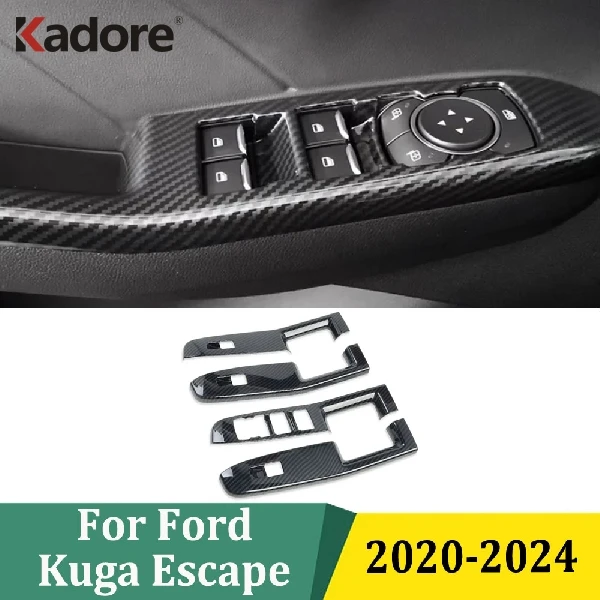 Para Ford Kuga Escape 2020-2024, Cubierta de Botón de Interruptor de Ventanilla de Fibra de Carbono, Embellecedores de Panel de Reposabrazos de Puerta, Accesorios Interiores para Coche