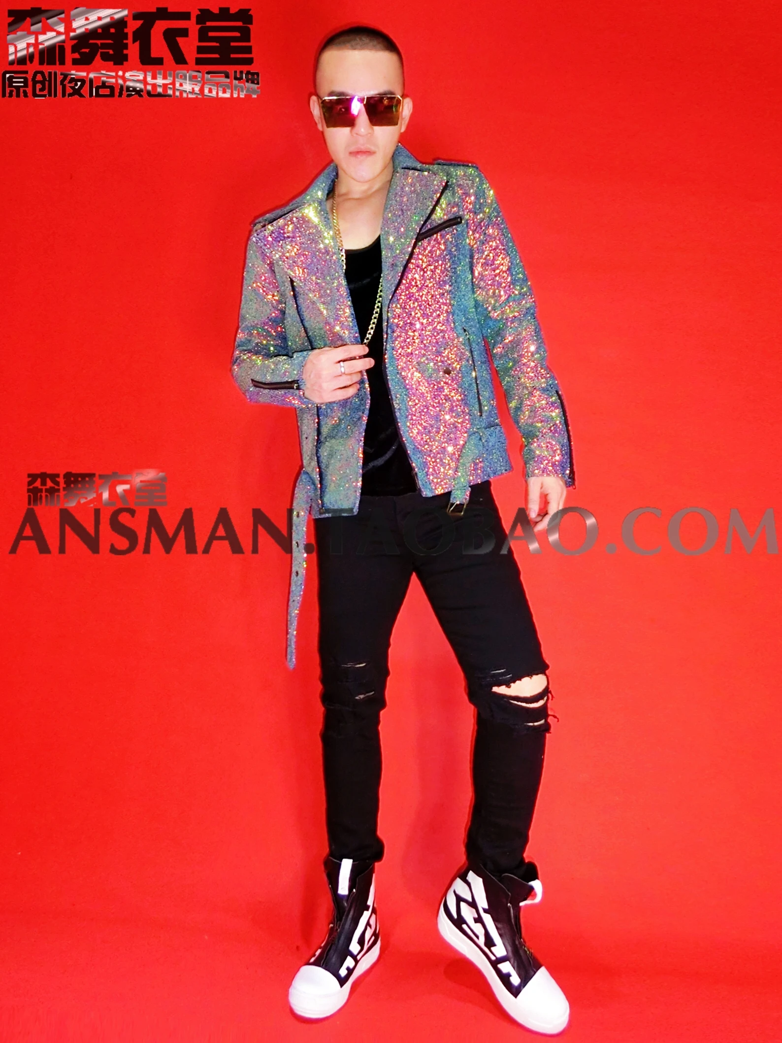 Nowy Klub Nocny Bar DJ Piosenkarz Fantazja Kolor Flash Diament Motocykl Moda Skórzana Kurtka Męska Odzież Rekreacyjna Ubrania Sceniczne yk