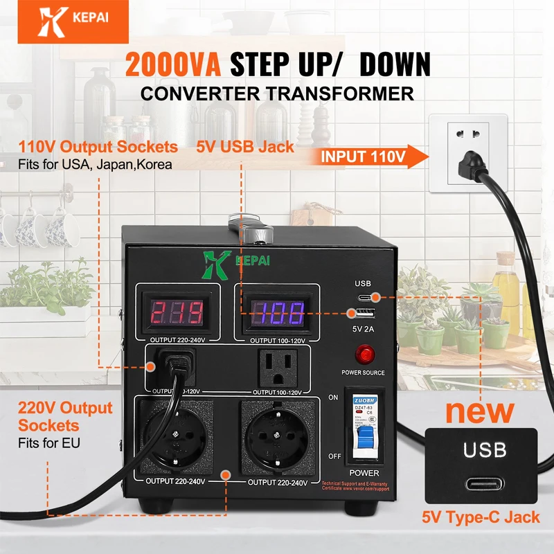SV-2KVA 50Hz/60Hz Single Phase Step Up/ Down Transformer Control  for Power Supply