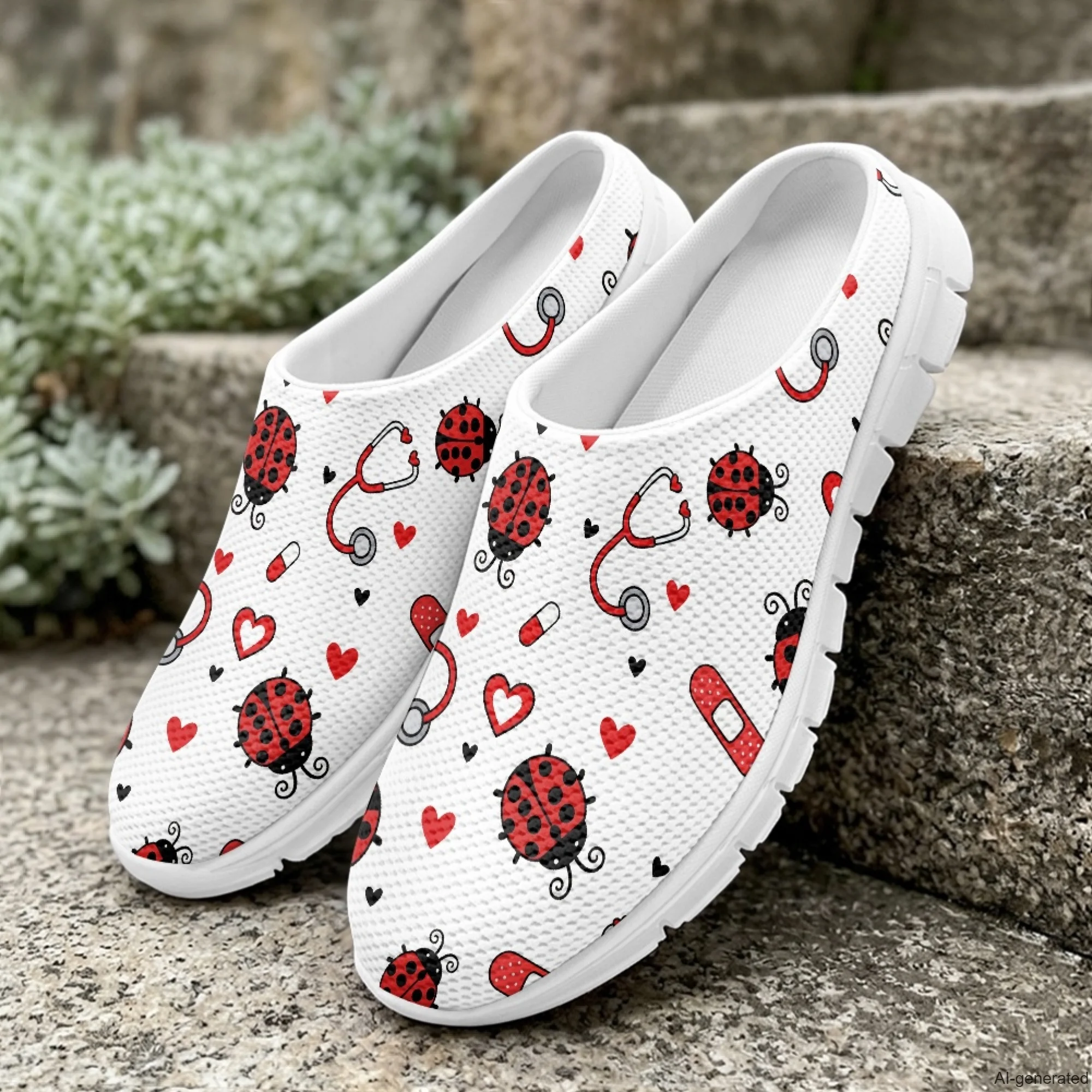 XIXIRIMIDO Casual Shoes Medical Pattern Nurse Shoes Versatile Sports Women's Slippers Breathable Mesh Men's Walking Shoes 35-48