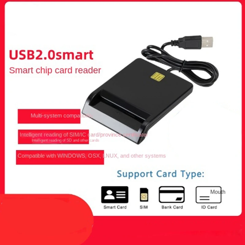 USB Smart Card Reader Atm Bank Tax Declaration Ic Card Reader Authenticator ID Card Smart Card Reader(Black)