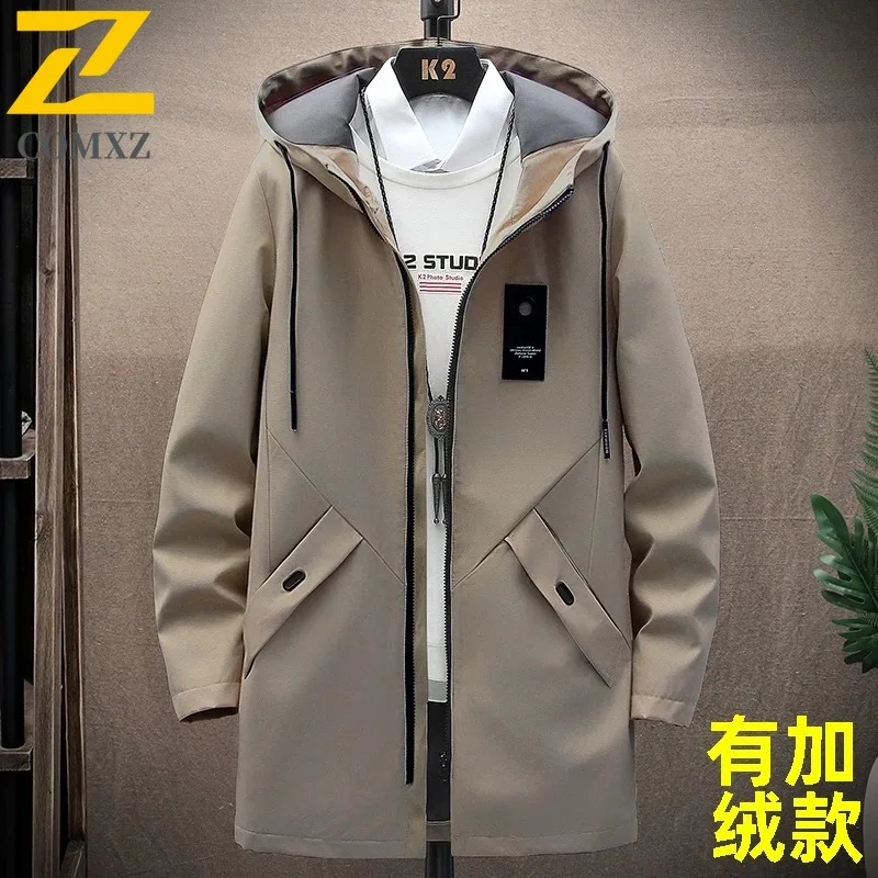 

COMXZ Padding Coat Mid-Length Solid Color Hood Camping Windproof Parka Loose Thickened Cold Protection Autumn Winter Trench Coat