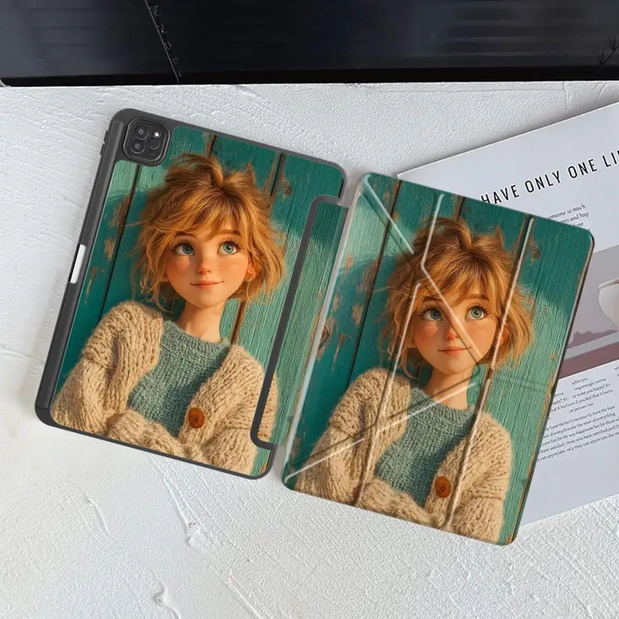 Holder Cover Tablet Case For iPad Pro 11th 10th 9th 8th 7th 12.9inch Mini 6 7 Air 4 5 M3 M2 1 2 M4 11inch Pro 2025 Girl With