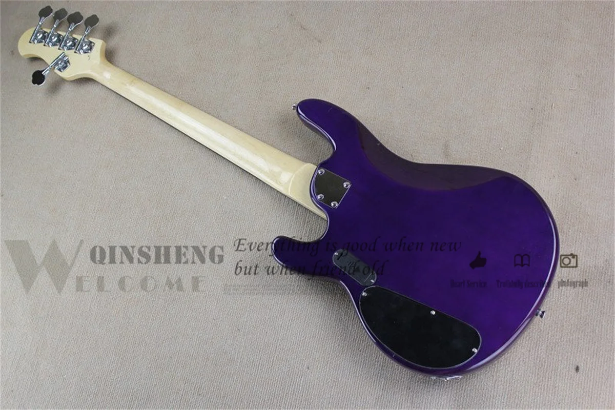 5 Strings Bass Guitar Ray Bass Purple Basswood Body Squilted Maple Veneer  Active Battery Chrome Bridge