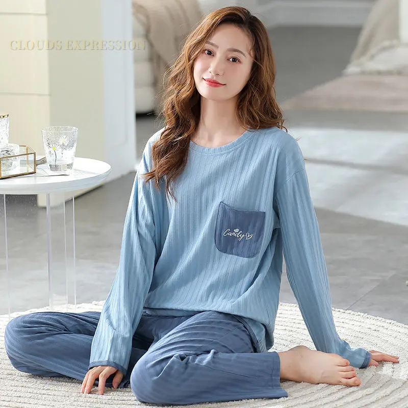 Spring Big Size 5XL Knitted Cotton Floral Pajamas Sets Women Pyjamas Elegant Sleepwear Nightwear Pijama Mujer Loungwear Homewear