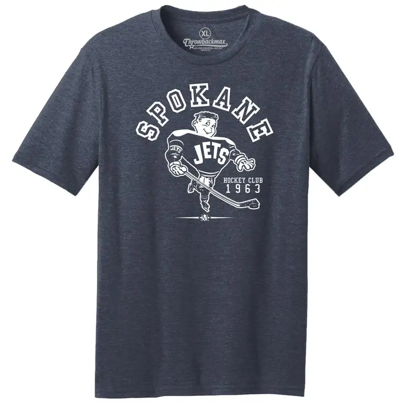 Throwbackmax Spokane Jets 1963 Hockey Classic Cut Premium Tri-Blend Tee Shirt Navy Heather