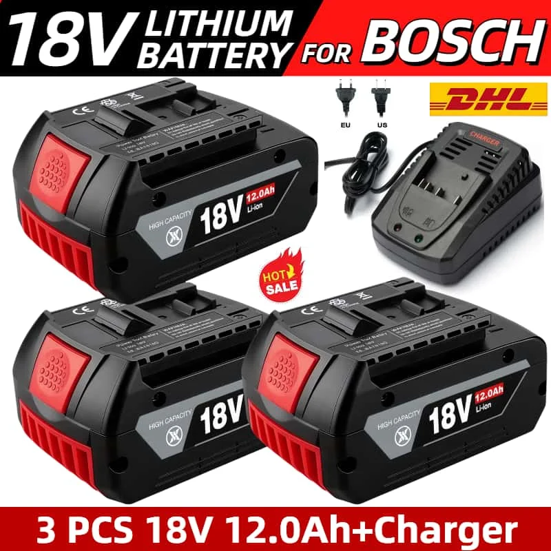 

18V Battery+Charger for Bosch GSR GSB BAT609, BAT609G, BAT611, BAT612 tools 18V-EC - 12.0Ah, 1-Hour Fast Charge, 2-Year Warranty