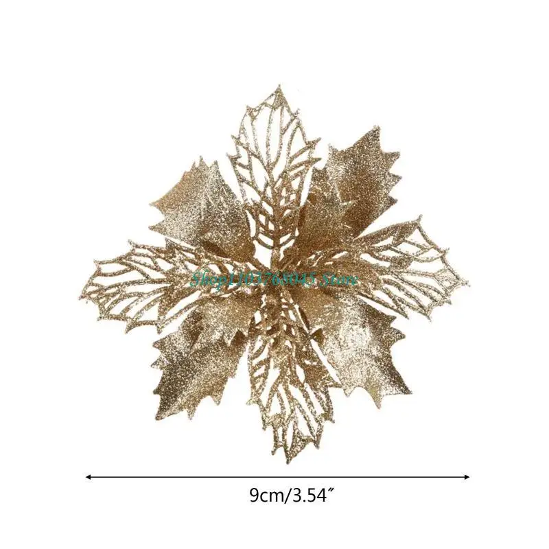R53F 9cm Glitter Artifical Poinsettia Flower Christmas Tree Decorations for Xmas Wreath Ornaments Wedding Party - Image 6