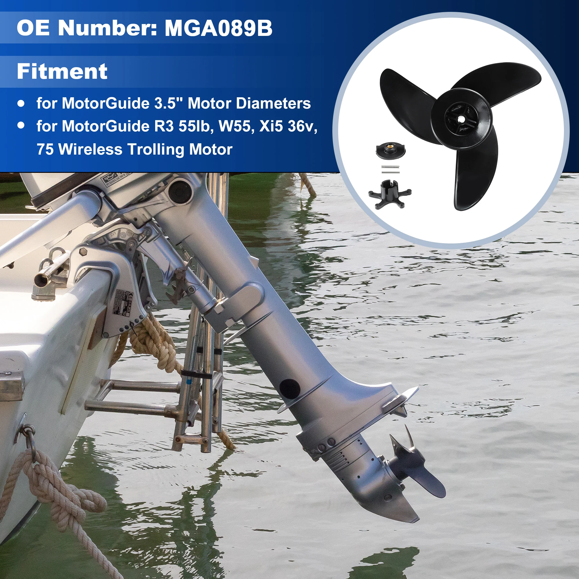 

UXCELL MGA089B Trolling Motor Propeller for MotorGuide R3 55lb, W55, Xi5 36v, 75