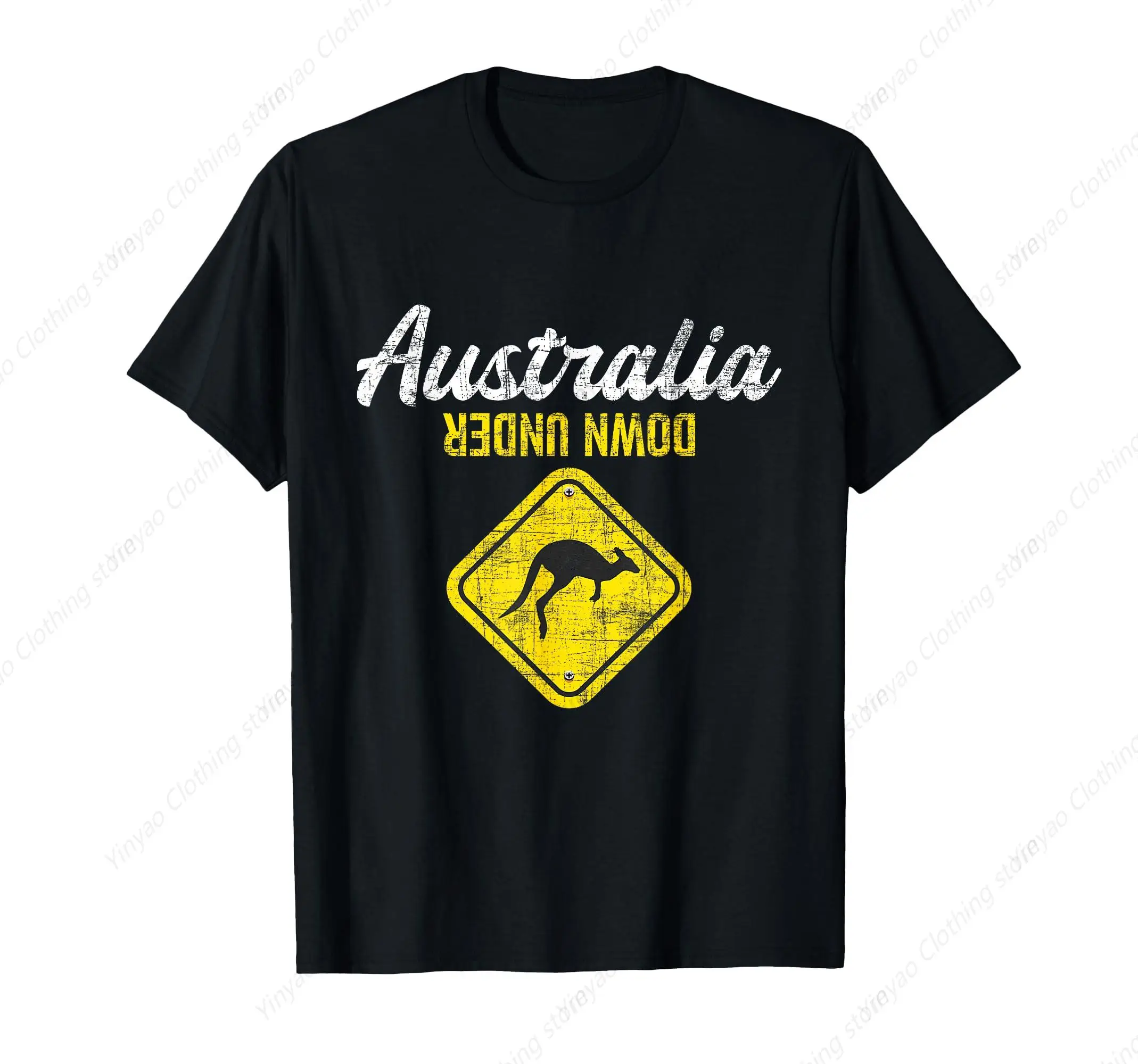 

Australian Kangaroo Printed Shirt Zoo Animal Enthusiast T-shirt Black Cotton Breathable Clothes