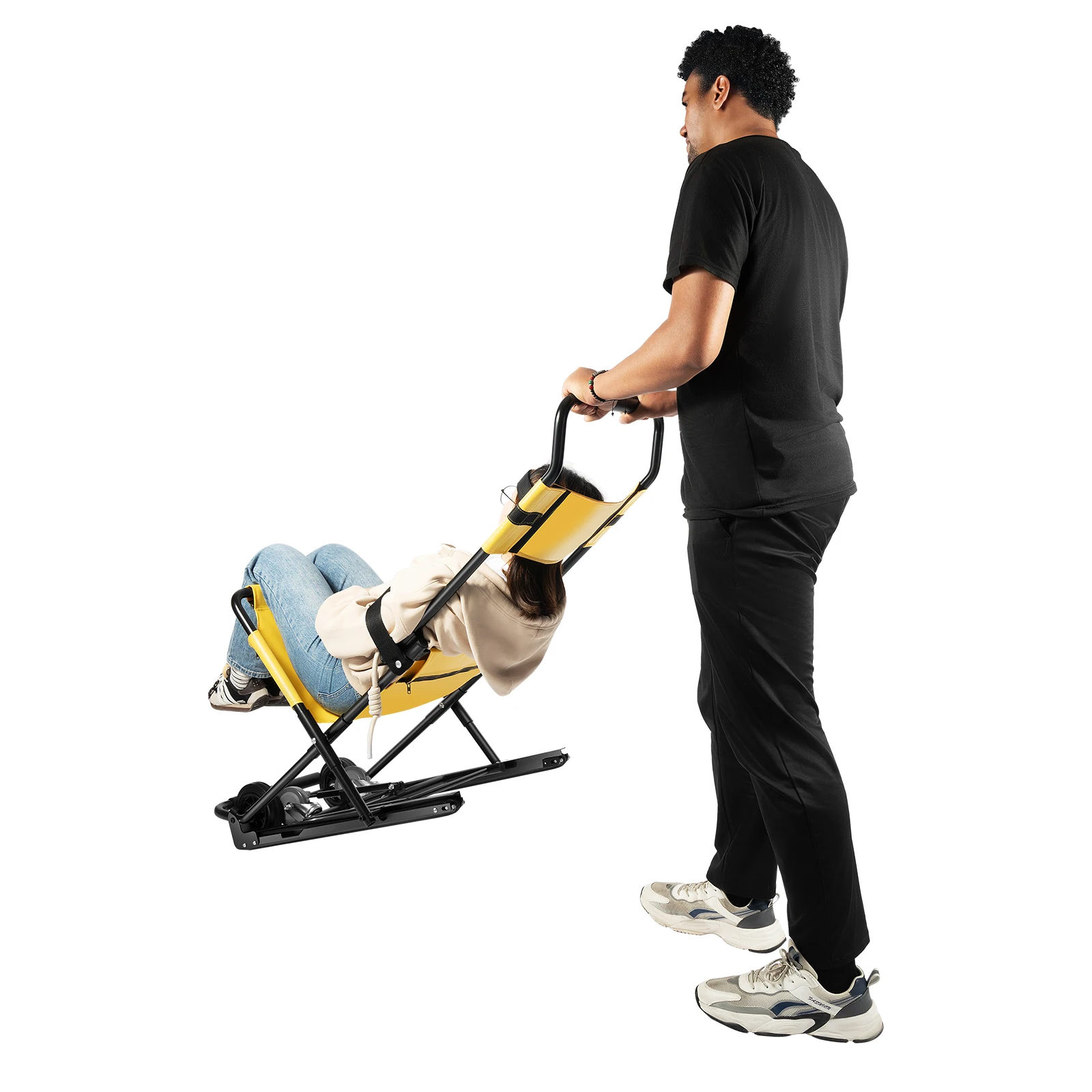 

350lbs Foldable Manual Lift Stair Chair, Portable Emergency Folding Transportation Dolly Cart for Elderly Downstair Evacuation