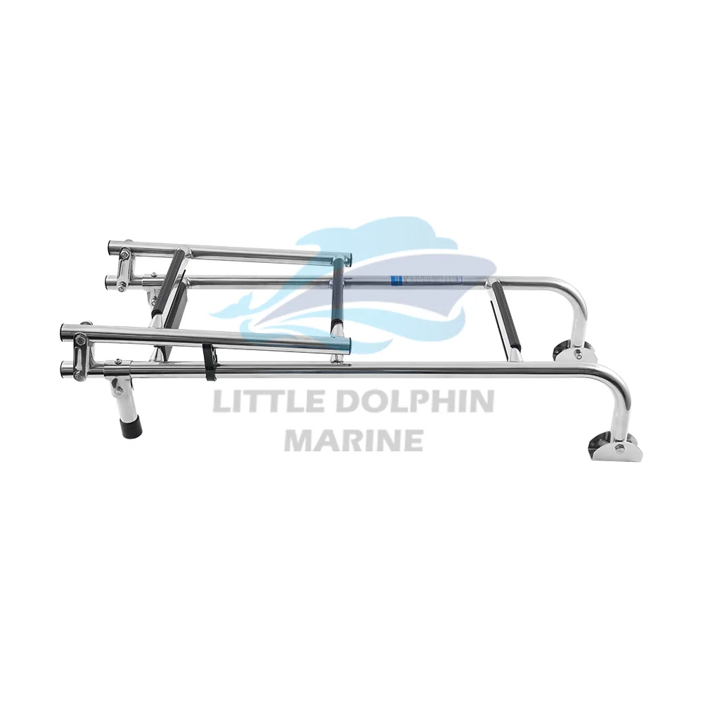

Marine Hardware Little Dolphin Stainless Steel Stern Mount Pontoon Boat Ladder With Rubber Grips 2+3 Steps Transom Mount Folding