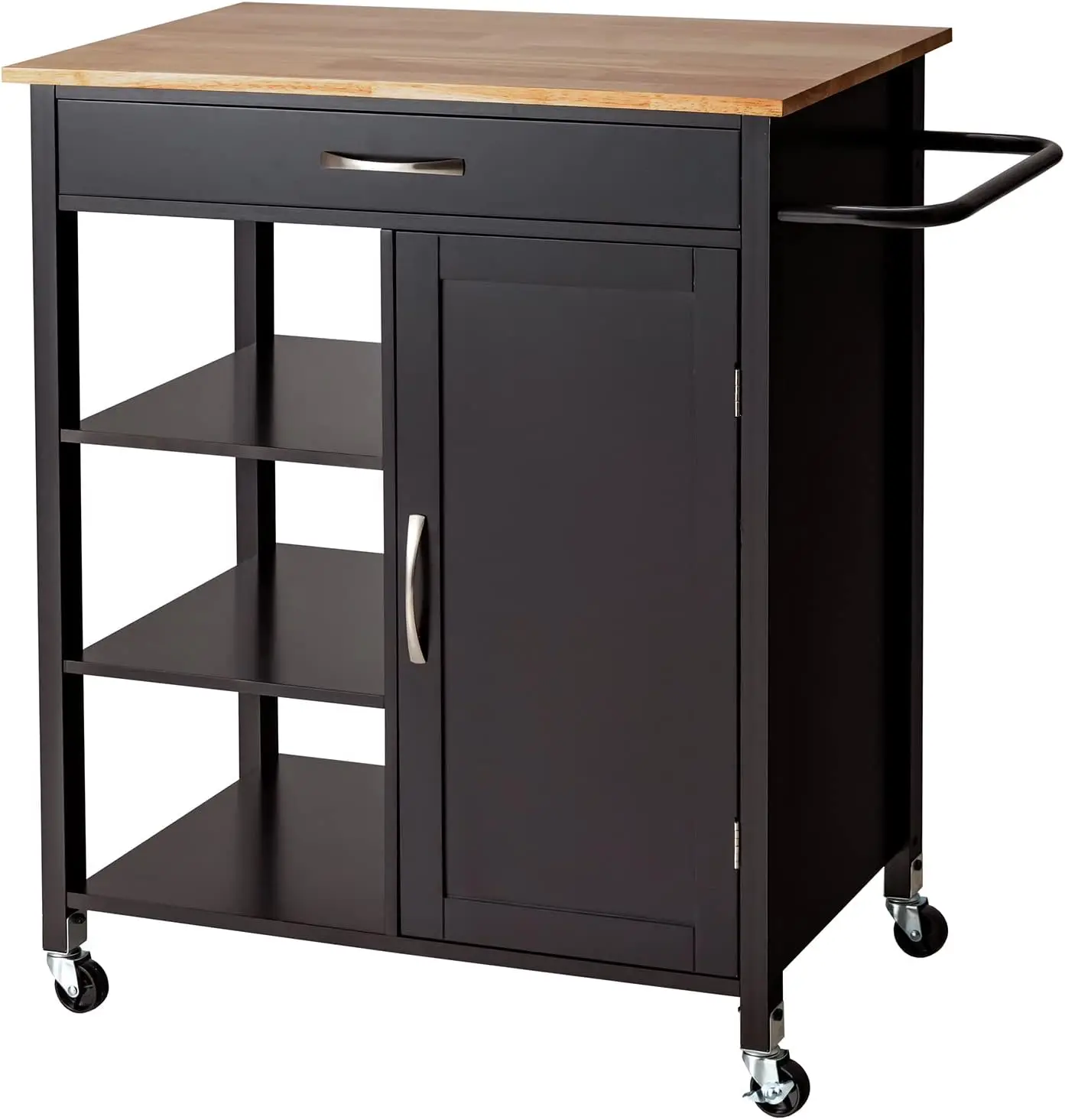

Kitchen Island - Mobile Kitchen Cart on Wheels, 1-Door Storage Cabinet, Large Drawer, 3 Tier Shelves, Rubber Wood Count