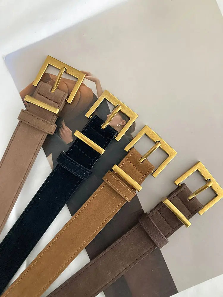 1pc Women's Belt Korean Style Suede-Like Belt New Arrival American Retro Niche High-End Minimalist Belt Suitable for Jeans and D