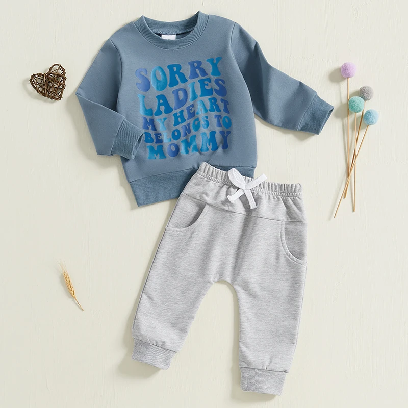 Toddler Boy Girl Pants Set Letter Print Long Sleeve Sweatshirt Pocket Long Pants Outfits