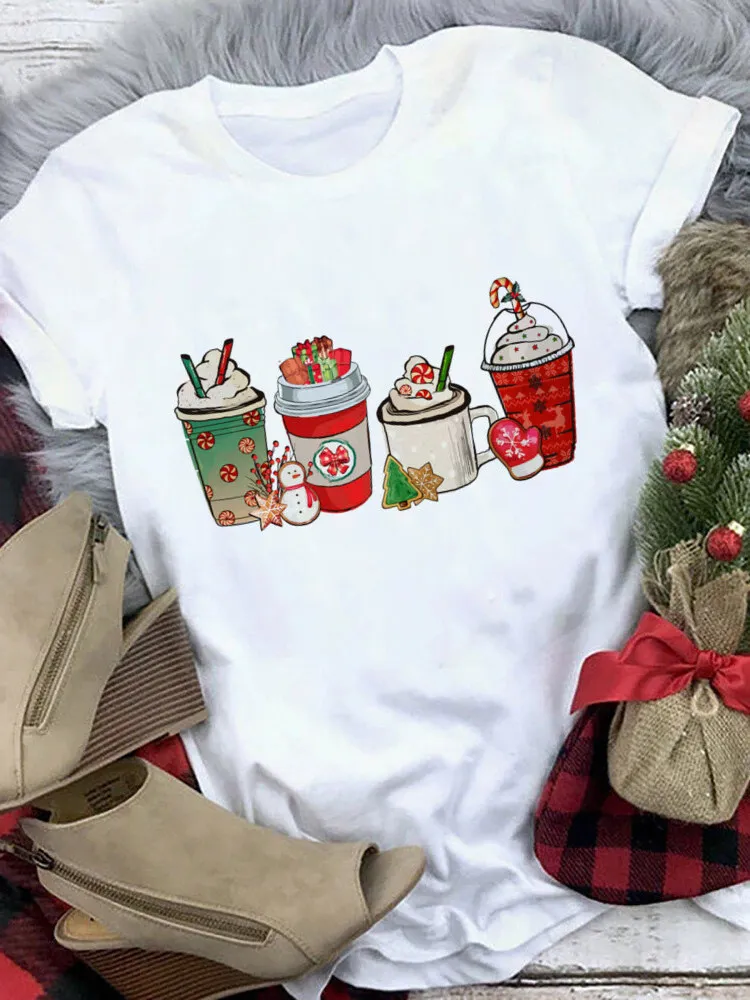 Christmas Coffee Lovers Shirt Iced Latte Snowmen Sweets Winter Women Shirt Christmas Santa TShirt Xmas Gift for Coffee Lover