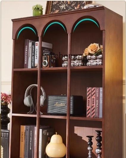 

French Retro Solid Wood Bookshelf Creative High-End Display Cabinet Home Living Room Vintage Storage Cabinet