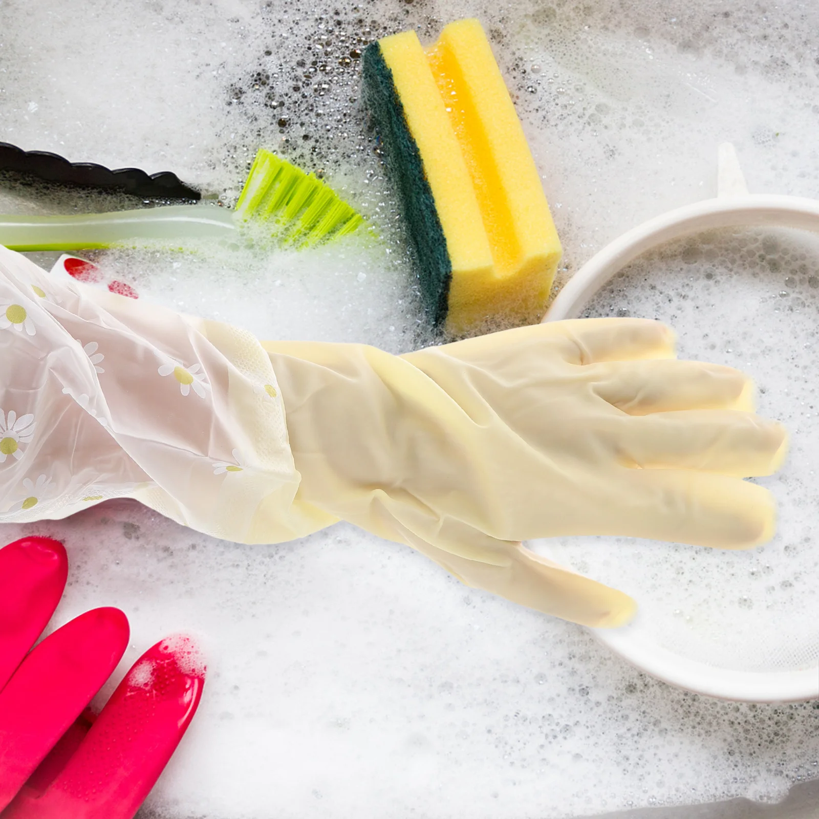 

2Pairs Rubber Dishwashing Gloves Heavy Duty Reusable Non-Slip Long Kitchen Gloves for Cleaning Washing Dishes Dishwashing Glove