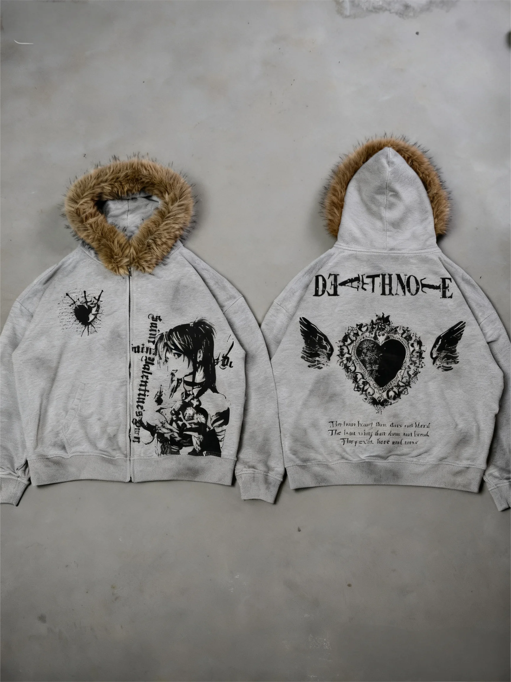 Y2K Retro Womens Gothic Fur Zip Up Hoodie Coats Y2k Vintage