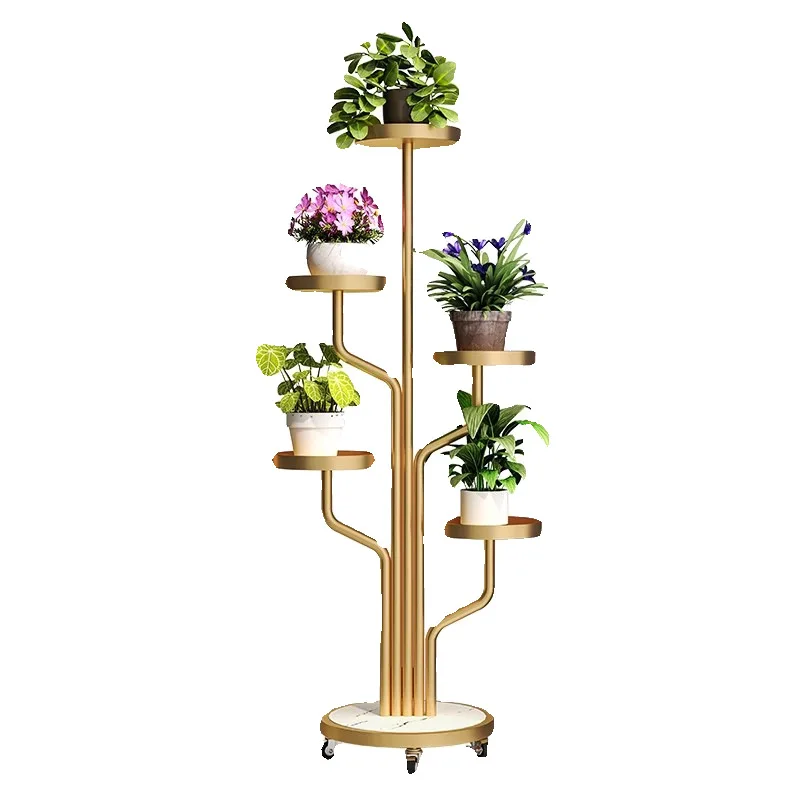 

Iron Flower Rack with Universal Wheel Living Room Floor-standing Plant Stand Balcony Multi-layer Plant Shelf Pot Stand