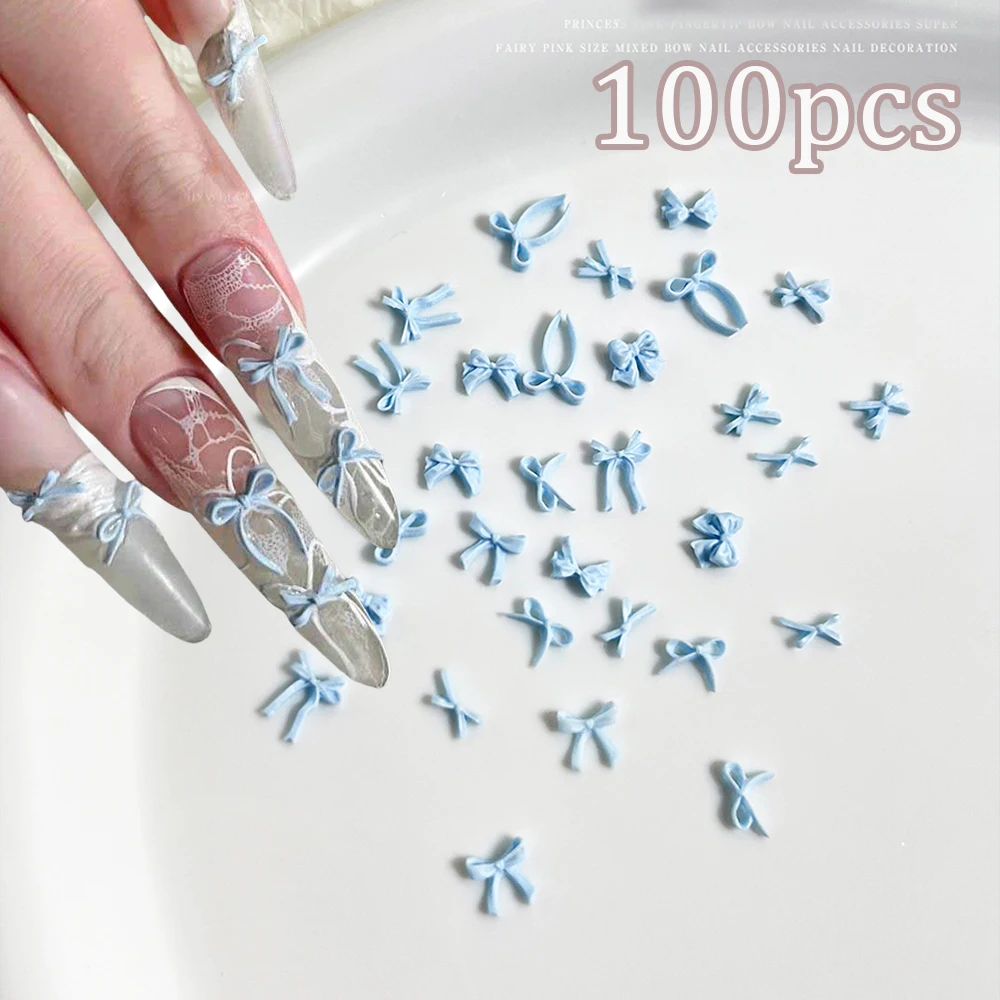 

100pcs/bag Cream Blue 3D Mini Bow Knots Resin Nail Charms Multi Adorable Irregular Bowtie Nail Art Decorations for DIY Manicure*