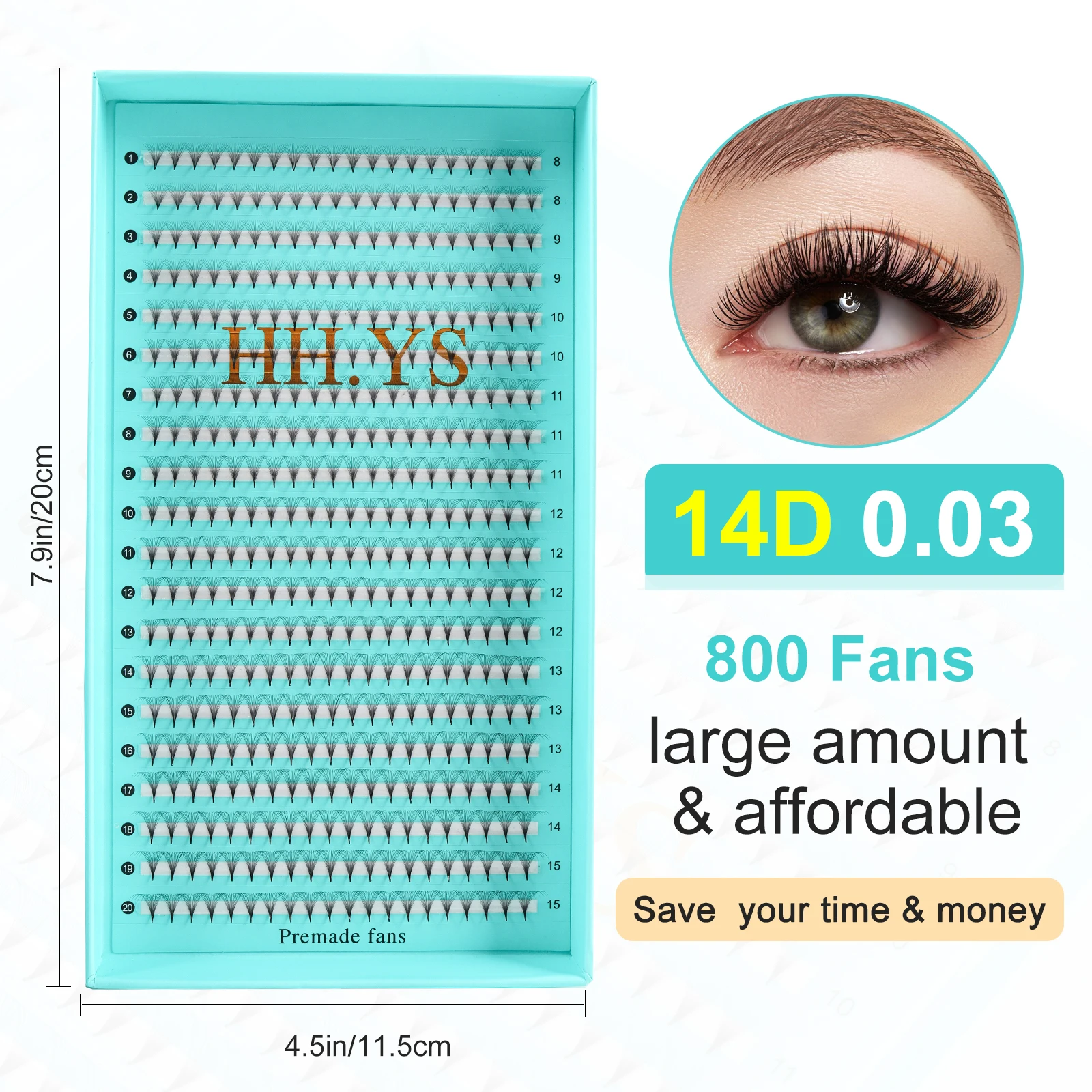 800 Fans 14D 0.03 Thin Roots Slim Base Premade Fans Lash Medium Stem Sharp Pointy Base Premade Volume Fans Eyelash Extensions