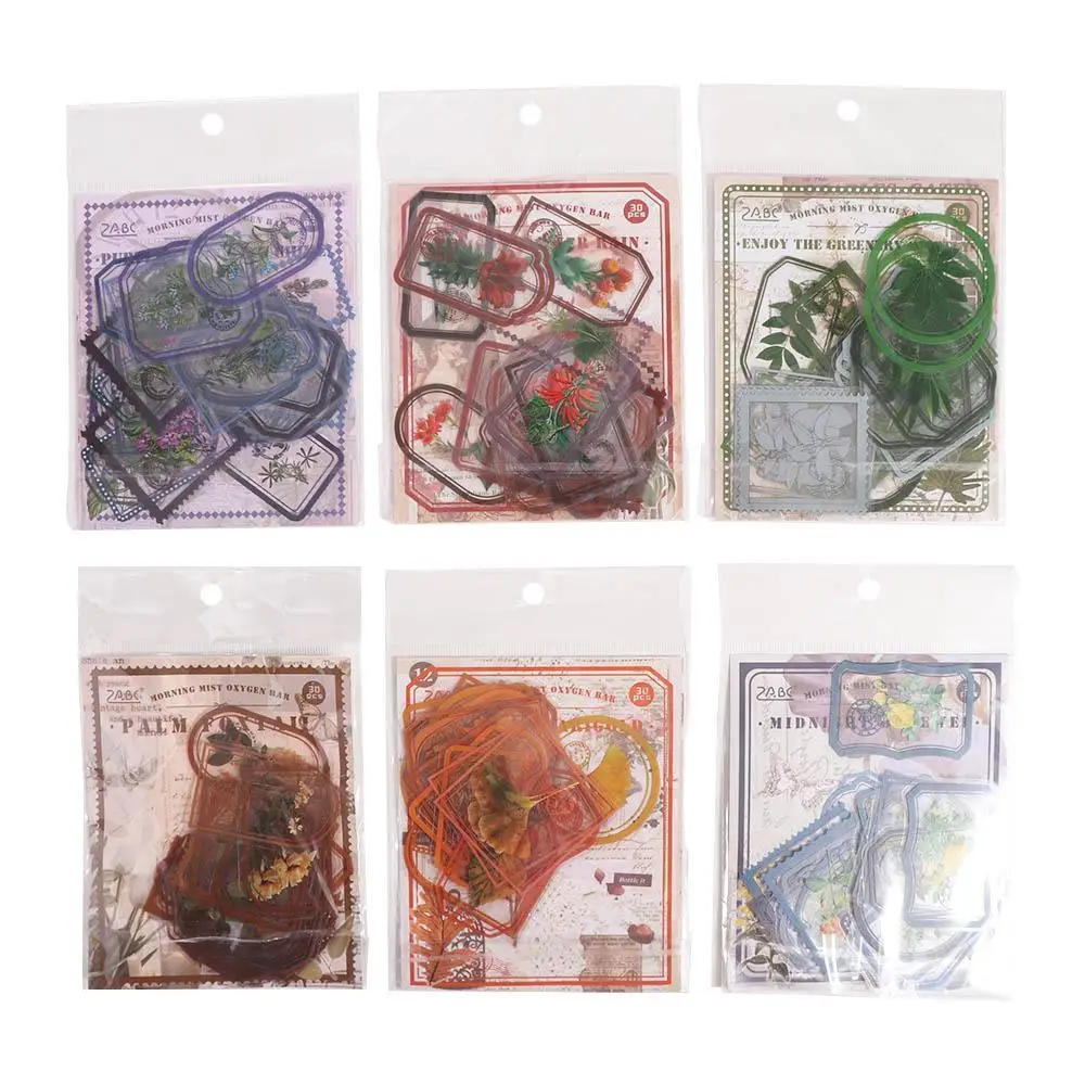 30 Pcs/Bag PET Flower Plant Sticker Bag Colorful DIY Hand Tent Decorative Material Creative Waterproof Scrapbooking Sticker