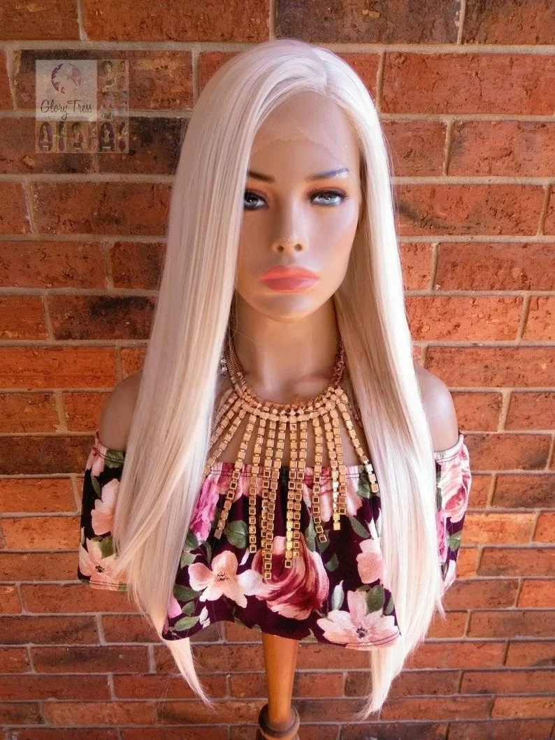 White Wig Straight Lace Front Wigs 13X4 Hd Lace Wigs Free Part Synthetic Premium Fibre Heat Resistant High Quality Party Cosplay