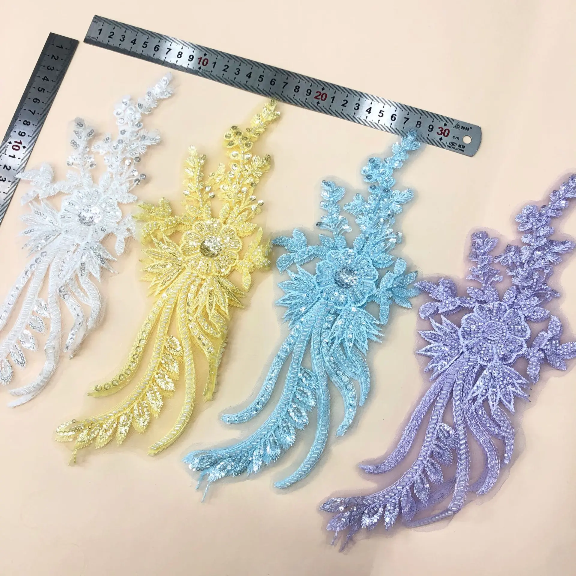 

3D Sequined Flower Mesh Tassel Trim Pattern Matched Lace Children Formal Dresses Dance Costumes Performance Wear Accessories