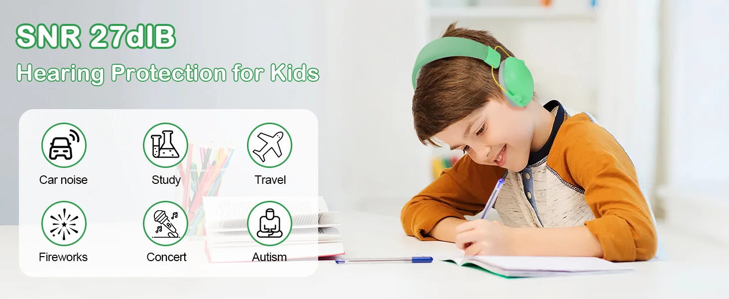Yhkema Noise Cancel ling Kopfhörer für Kinder, snr 27db Sicherheits geräusch reduzierung Ohren schützer für Autismus sensorische & Konzentration hilfe – Detail 4