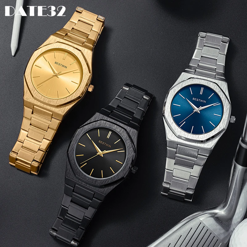 Luxury Men Watch Men's Quartz Wristwatch Classic Brand Gold Full Black Golden Dial Roman Numbers New Watches Business Man Clock