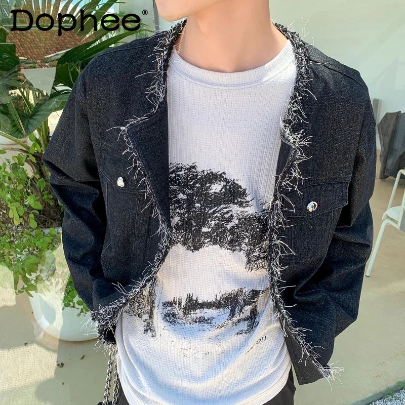 

2025 Autumn New Fashion Small Fragrant Short Style Jackets Men's Trendy Long Sleeve Chic Denim Jacket Male Handsome Denim Coats