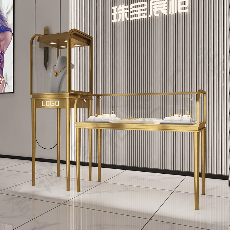 custom.Custom Designed Metal and Glass Jewelry Display Cabinet with LED Lighting Store Wall Display in Jewelry Stores