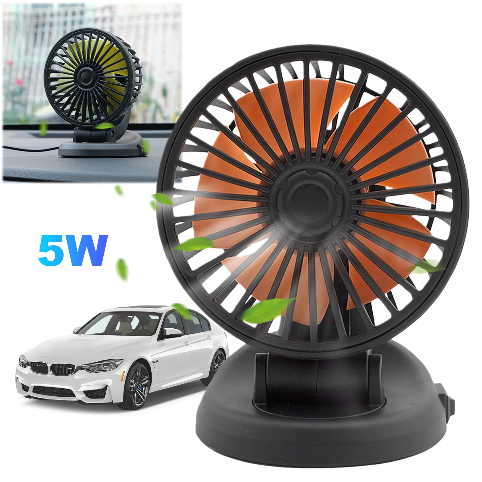 Single Head Small Windshield Electric Fan 2 Speeds Portable Vehicle Fan Multi-Angle Rotatable for Truck SUV Sedan RV Van Boat