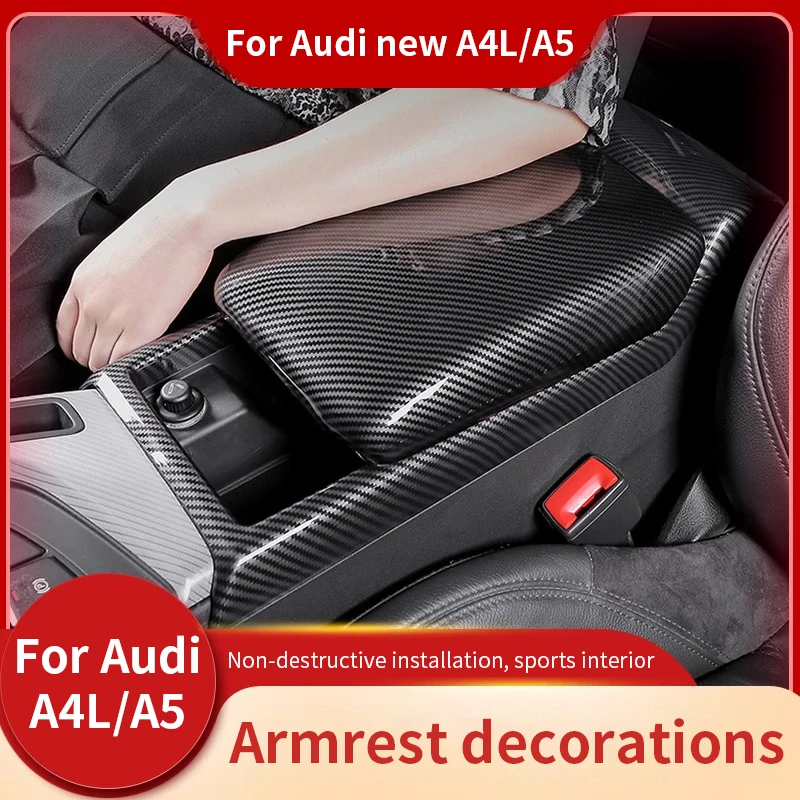 

Car Central Armrest Box Frame Cover Carbon Fiber Texture ABS Decoration Auto Interior Accessories For Audi A4 A4L A5 B9 2017-22