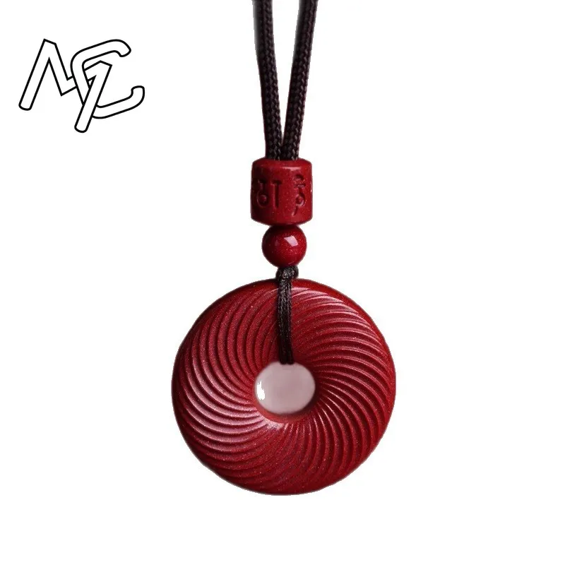 Red Cinnabar Chinese Ripple Safety Buckle Pendant Energy Carved Fashion Gemstone Natural Jewelry Designer Charm Real Gift Luxury view 5