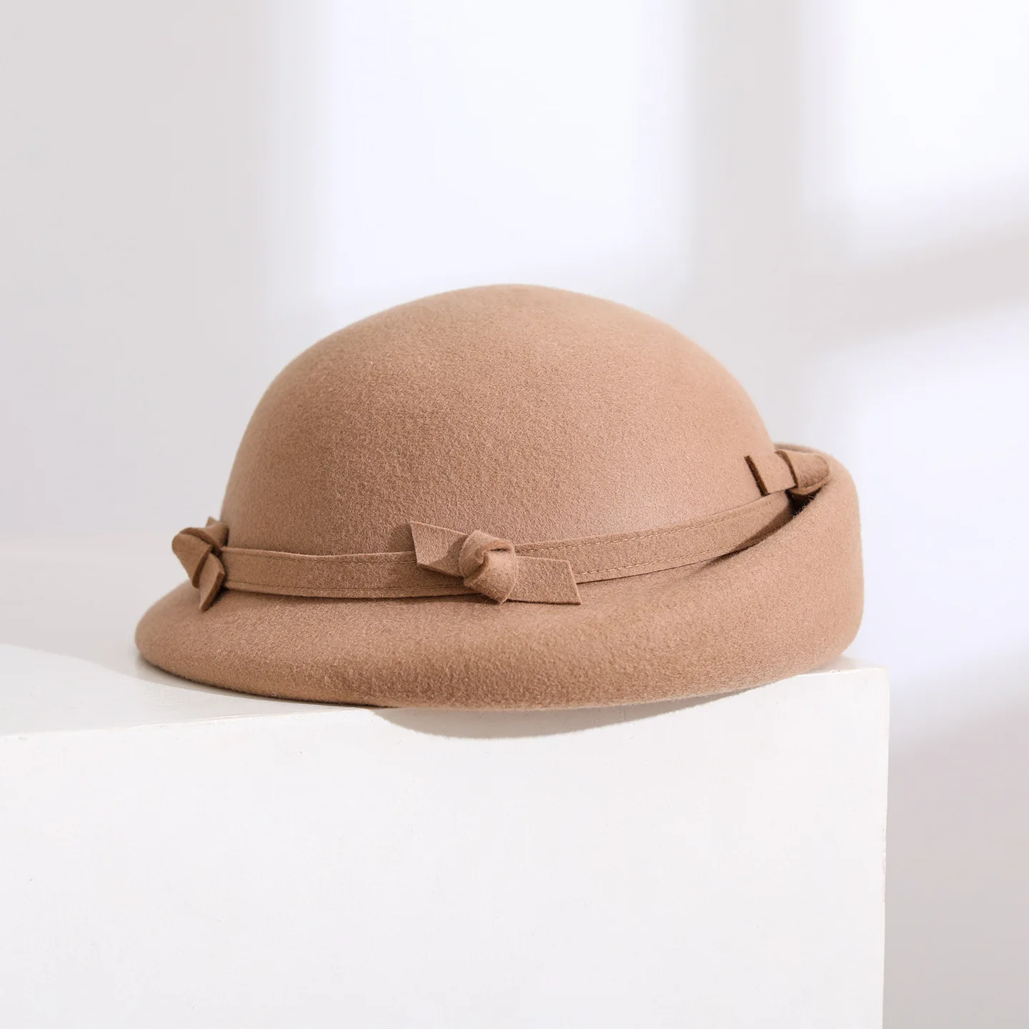 Elegant Vintage Side Bow 100% Wool Beret For Women Warm Winter Stewardess French Artist Cap Sweet Girls Daily Gift Hat