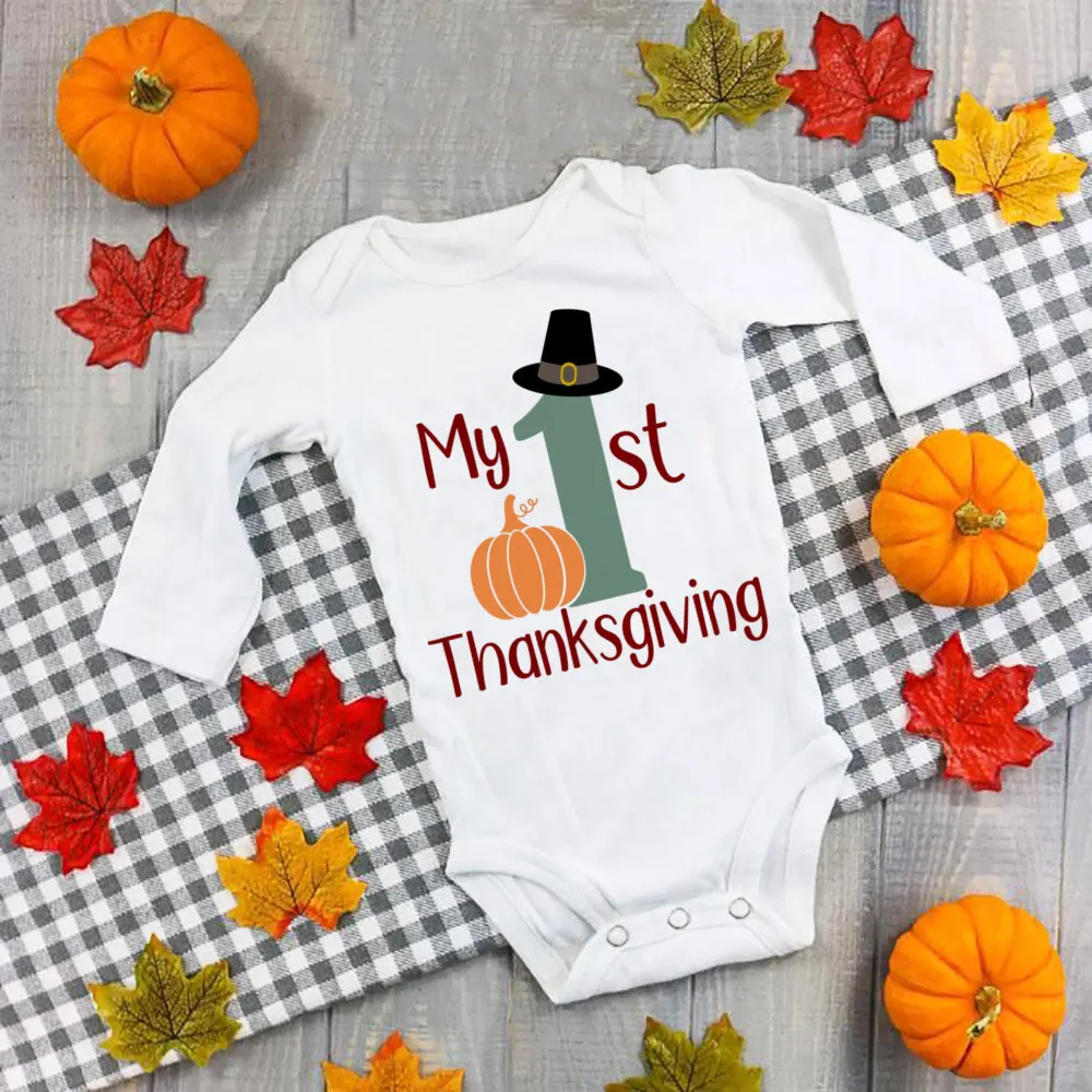 My 1st Thanksgiving Baby Bodysuit Pumpkin Printed Newborn Clothes Thanksgiving Party Infant Outfit Toddler Long Sleeve Romper