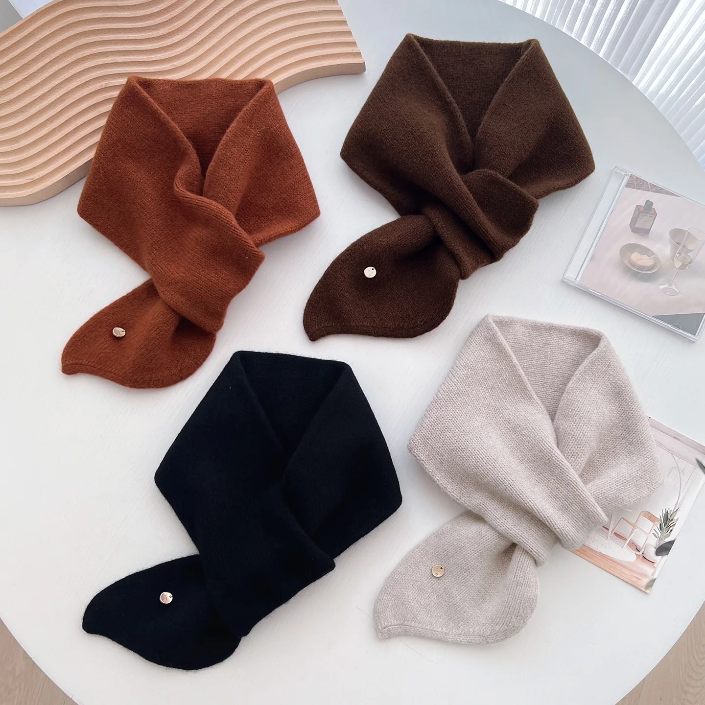 

2025 НОВЫЙ вязаный шарф женский, 100% шерсть, зимние теплые шарфы, однотонная повязка на голову, утолщенная шаль, мягкий кашемир, пашмина, шея