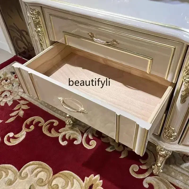 

European solid wood entrance table, American villa neoclassical locker, living room engraved retro dark cabinet a16