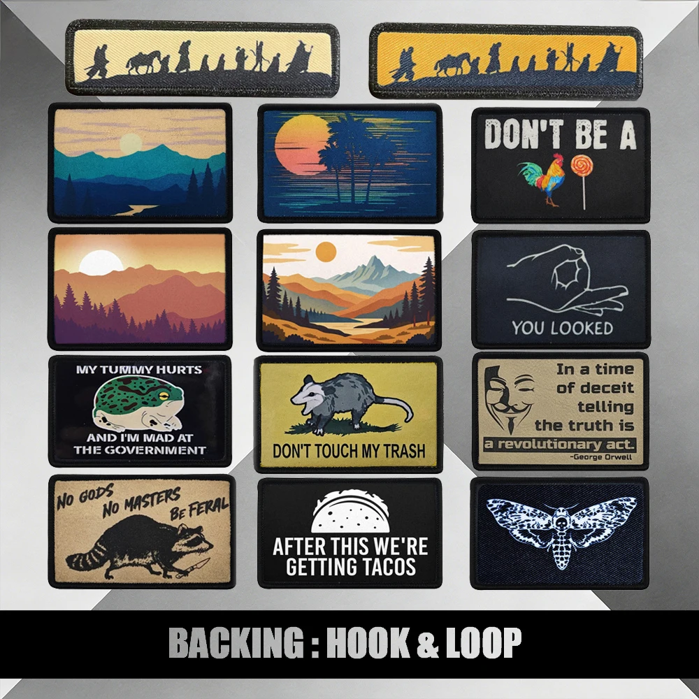 Evolution Silhouette Mountain Sunset Raccoon Slogan Tactical Outdoor Streetwear DIY Decor Humorous Print Patch Trendy