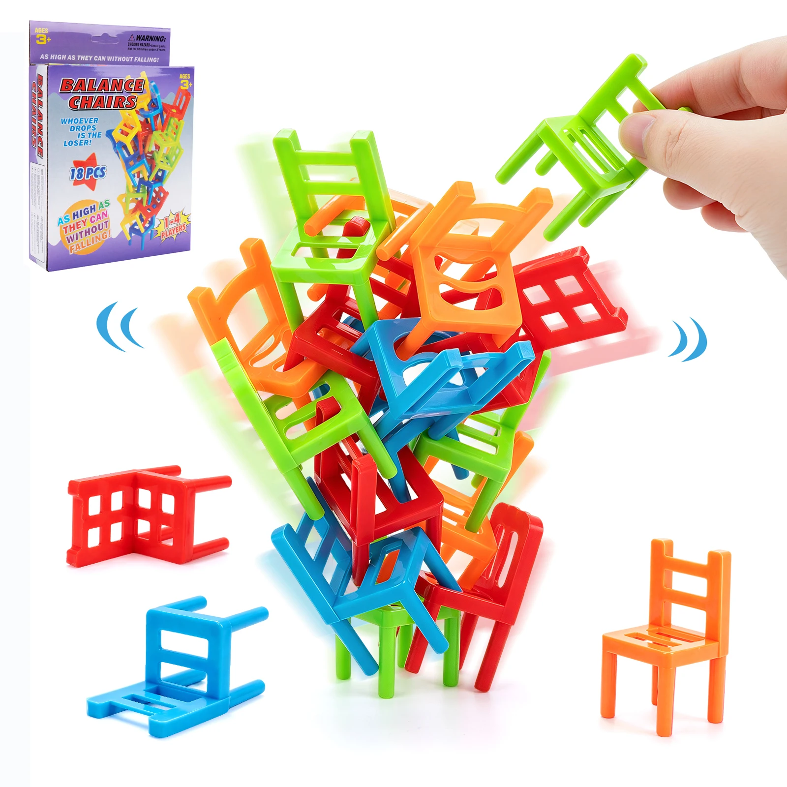 18Pcs/Set Mini Balance Chairs Game Stacking Blocks Assembly Family Game Balancing Training Interactive Educational Toy for Kids