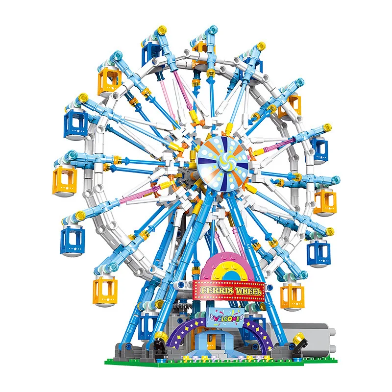 

Electric Rotating Ferris Wheel Building Blocks Set with Lighting Carnival Amusement Park Construction Brick Toys for Kids Gifts