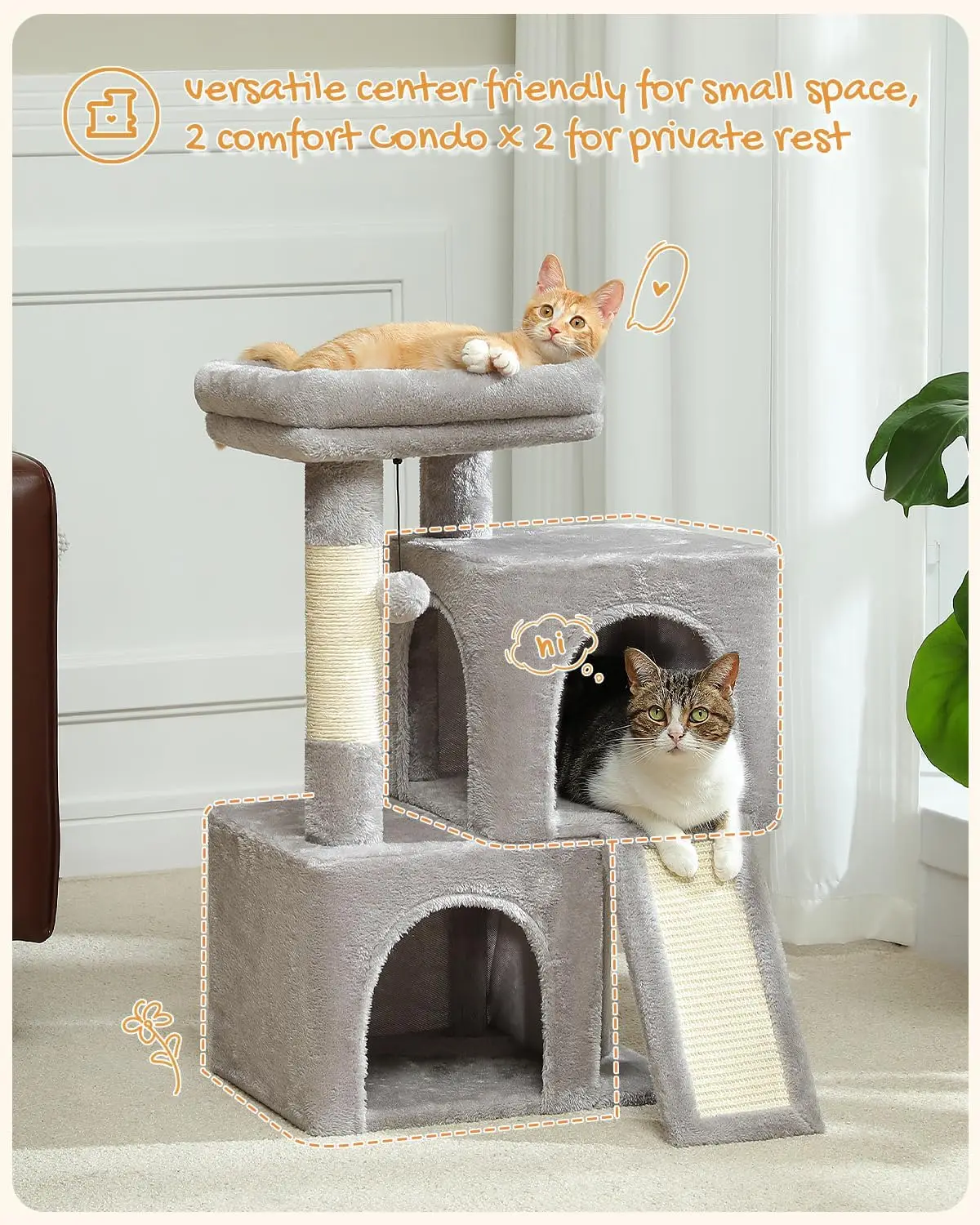 Árbol para gatos, torre para gatos de 30 pulgadas con condón doble para gatos de interior, casa para gatos de peluche con percha acolchada, rampa para rascar y postes