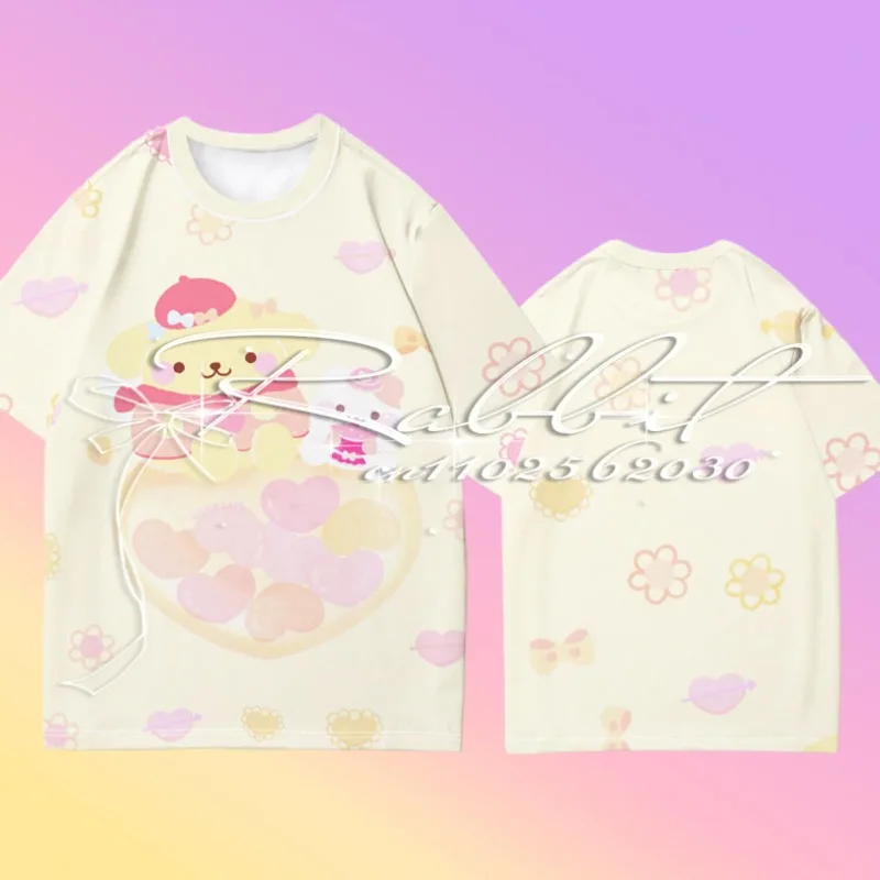 

Summer MINISO New Pudding Dog Yugui Dog Kuromi 3D Printed Cute T-shirt for Women's Youth Campus Fashion T-shirt