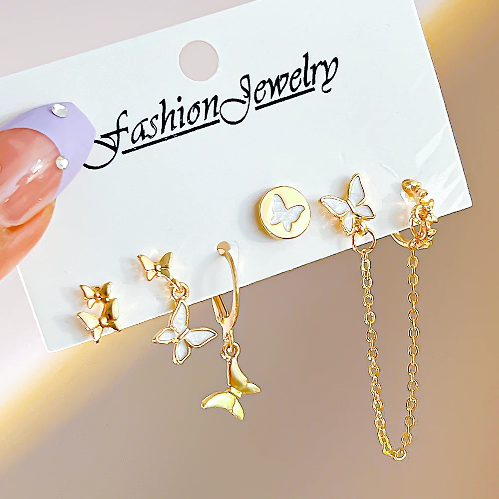 17KM Fashion Silver Color Butterfly Stud Earring Set For Women Heart Rromantic Eardrop Trendy 2023 New Trend Jewelry Gifts INS