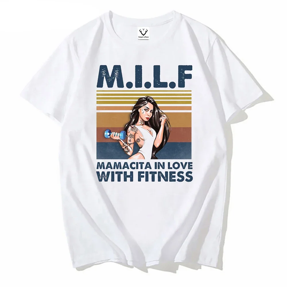 

MILF Mamacita In Love with Fitness Latina mom Gym lover Essential T-Shirt Prevalent Party Hip hop T Shirts Men Tops Tees Casual